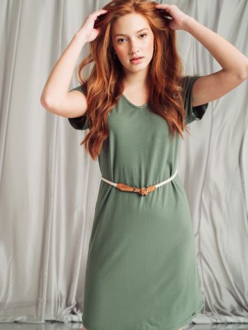 Jednobojna maslinasto zelena haljina