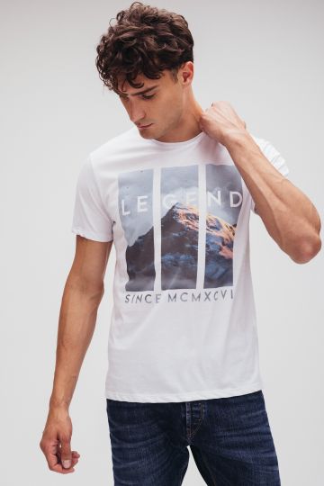 Muška bijela pamuča majica sa printom planine