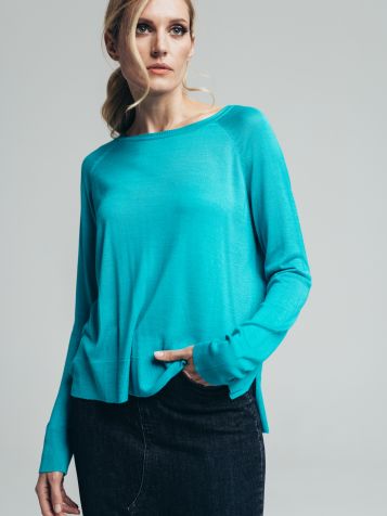 Ženski tanji džemper u tirkiz boji
