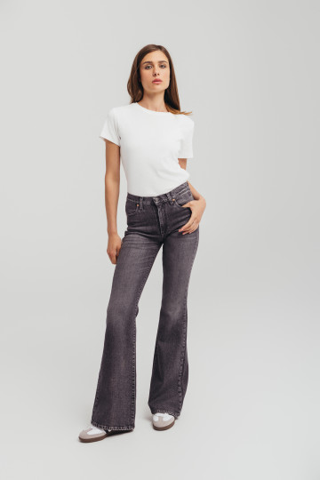 Sive slim fit farmerke sa zvono nogavicama i visokim strukom -model 246 