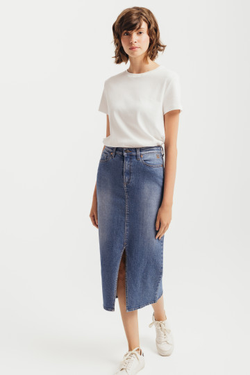 Denim midi suknja sa šlicem