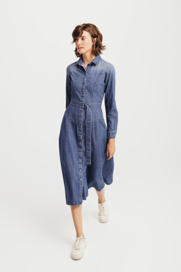 Jeans haljina dugih rukava sa kaišem