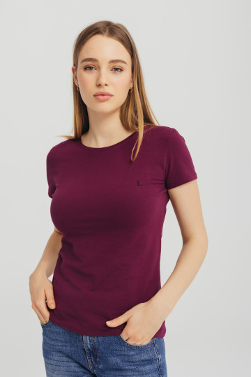 Ženska pamučna majica tamno ljubičaste boje sa kratkim rukavima -basic model 