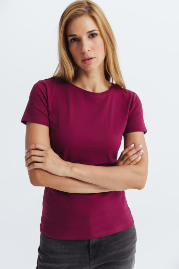 Pamučna majica bordo boje sa kratkim rukavima -basic model 
