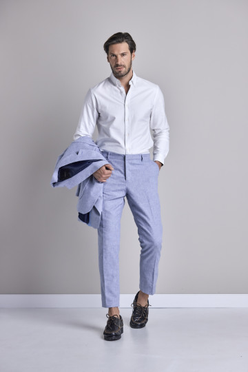 Muške slim fit  pantalone od mešavine pamuka i lana