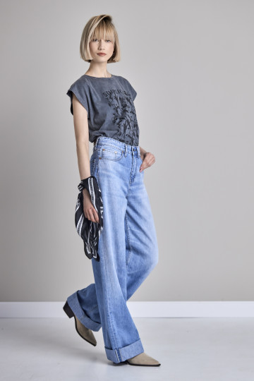 Ženske wide fit farmerke širokih nogavica - model 255