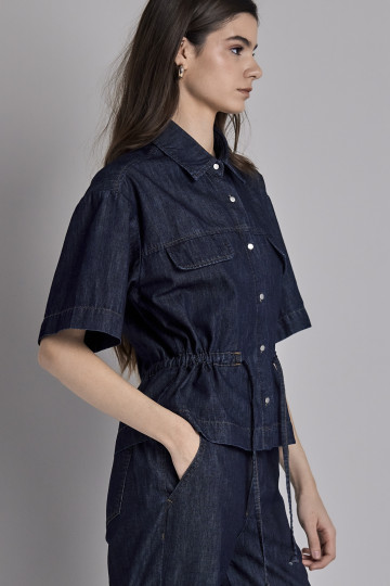 Ženska denim košulja sa vezivanjem u struku