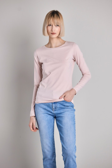 Ženska basic majica dugih rukava u svetlo roze boji