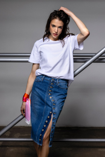 Midi denim suknja sa dugmićima