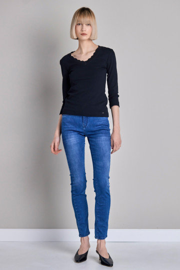 Ženske plave skinny farmerke sa visokim strukom - model 205