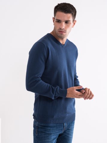 Basic džemper na V izrez plavi