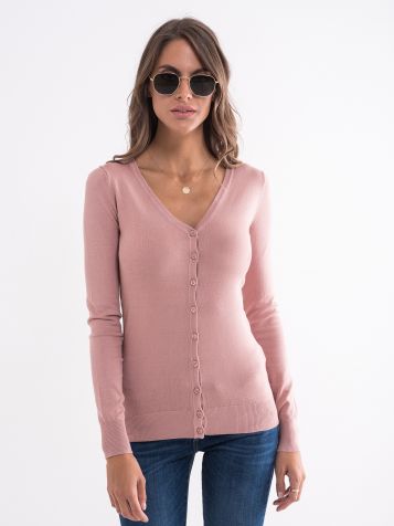 Džemper sa dugmićima roze